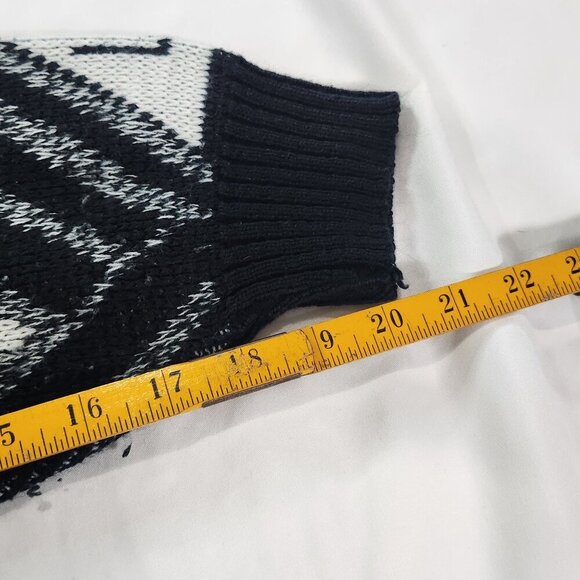 Vintage Geometric Sweater with Leather Details Large - Picture 2 of 4